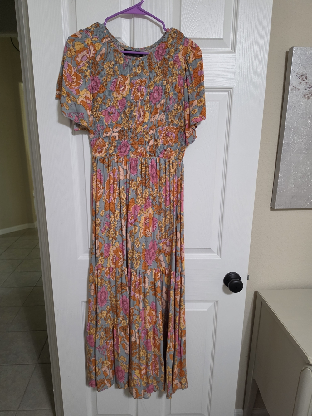 Zessica Floral Smocked Waist Maxi Dress in Pink & Orange Flowers